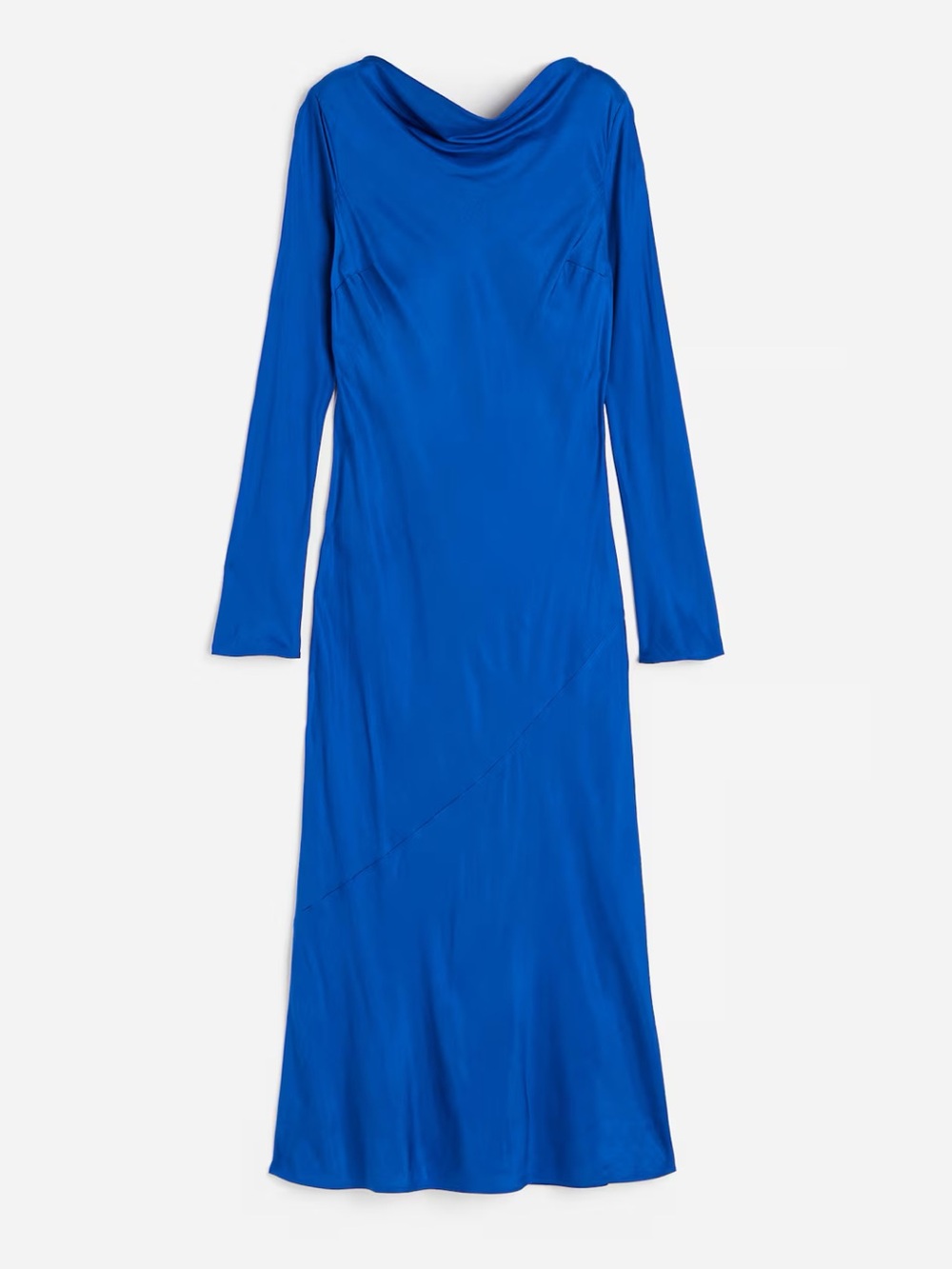 H&M Tie Detail Satin Midi Dress Blue Long Sleeve Draped Neck Size Large NWT